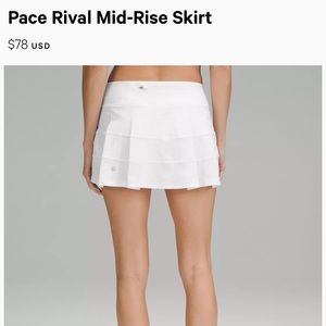 Lululemon Pace Rival mid rise skirt Size 6